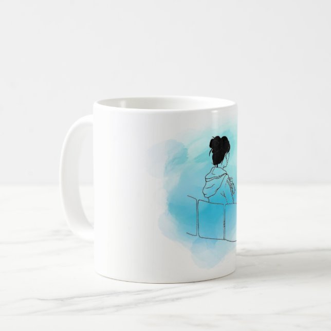 Flicka på den besynnerliga illustrationmuggen för kaffemugg (Framsida vänster)