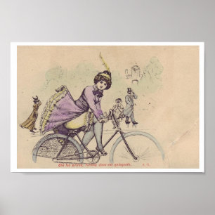 Flicka på en cykelkjol som blåser i vind poster