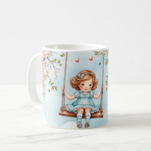 Flicka på en gunga Körsbärsblom Kaffemugg