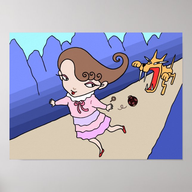 Flicka på flykt undan en vild varg. poster (Framsidan)
