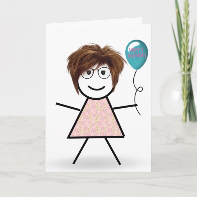 Flicka på födelsedagen med ballong kort (Framsida)