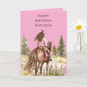 Flicka på häst födelsedag kort