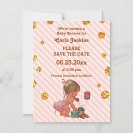 Flicka på konfetti Mobilare Guld sparar datumet Magnetisk Inbjudningskort