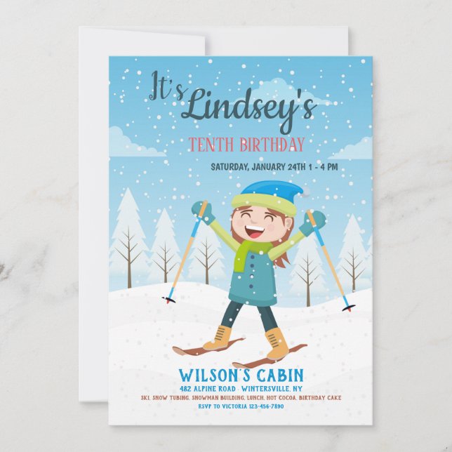 Flicka på Skis-inbjudan Inbjudningar (Framsida)