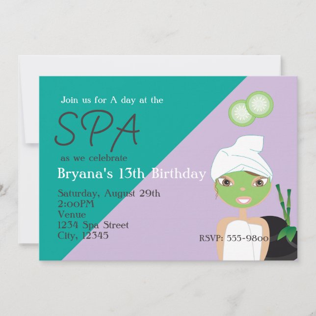Flicka på spa skönhet födelsedagsfest inbjudan (Framsida)