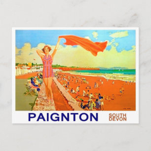 Flicka på stranden i Paignton, södra Devon, Englan Vykort