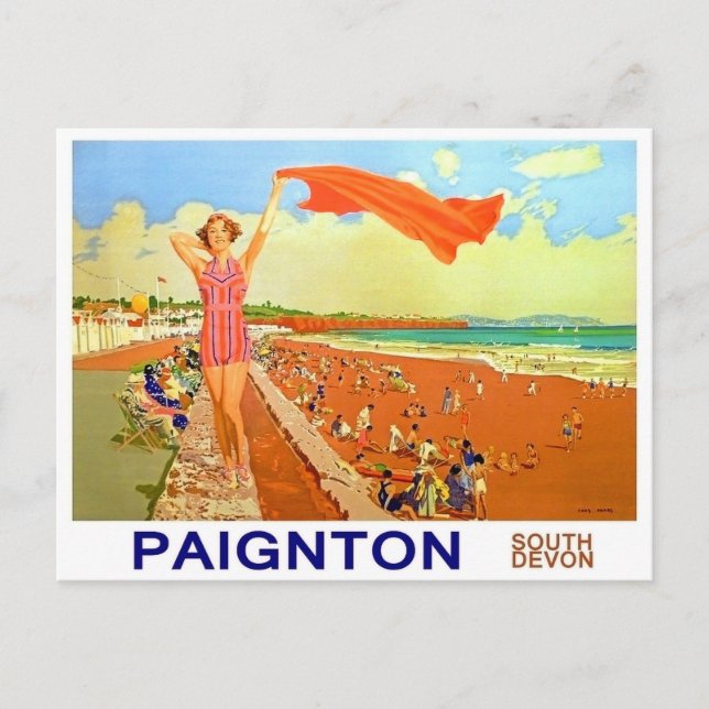 Flicka på stranden i Paignton, södra Devon, Englan Vykort (Framsida)