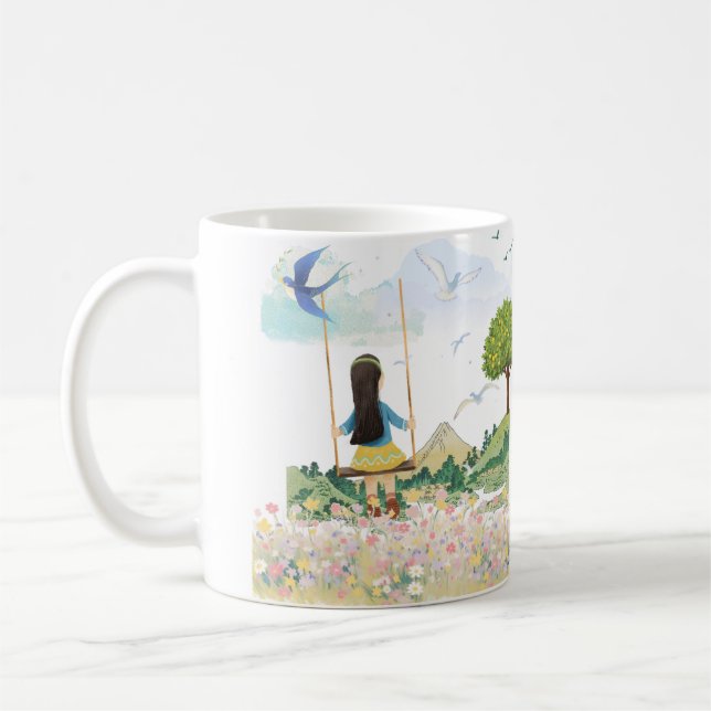 Flicka på sväng Estetisk Natur Kaffe Mugg - Söt M (Vänster)