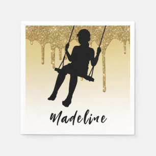 Flicka på sväng guld glitter dropp Ombre Pappersservett