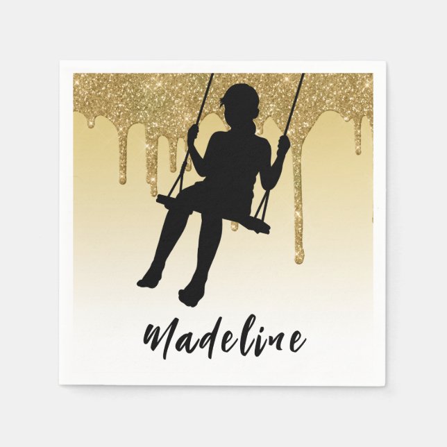 Flicka på sväng guld glitter dropp Ombre  Pappersservett (Framsidan)