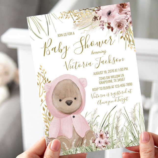 Flicka Pampasgräs Baby Shower Inbjudan (Skapare uppladdad)
