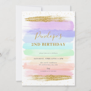 Flicka Pastel Rainbow 2:a födelsedagsinbjudan Inbjudningar