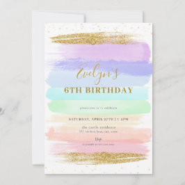 Flicka Pastel Rainbow 6e Birthday-inbjudan Inbjudningar