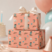 Flicka Peach Teal Cowboy Stövlar Blommönster