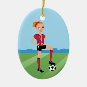 Flicka personlig för fotbollspelare julgransprydnad keramik