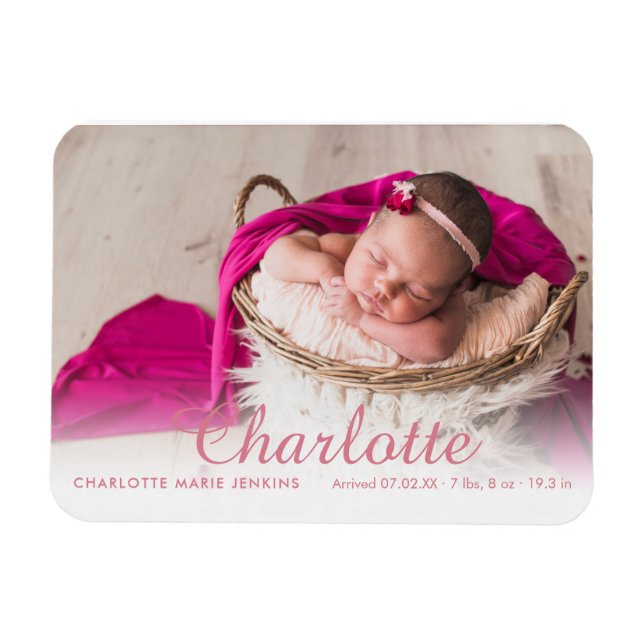 Flicka Photo Birth Announcement Script Namn Magnet (Horisontell)
