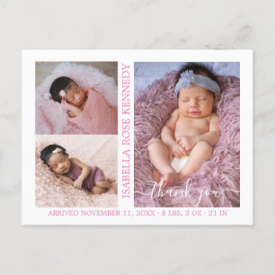 Flicka Photo Collage Script Birth-meddelande Vykort