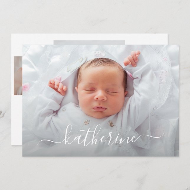 Flicka Photo Collage Tillkännagivande för födelse (Fram/baksida)