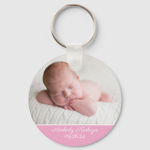 Flicka Photo Elegant Rosa Birth Notice Nyckelring