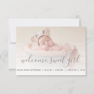 Flicka Photo Grått Quatrefoil Birth Meddelande