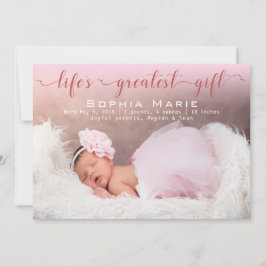 Flicka Photo | Modern skript | Rosa Bows Birth Meddelande