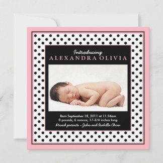 Flicka Photo Polka Dot Birth Notice Meddelande