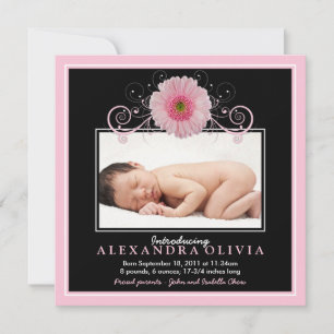 Flicka Photo Rosa Daisy Birth Notice Meddelande
