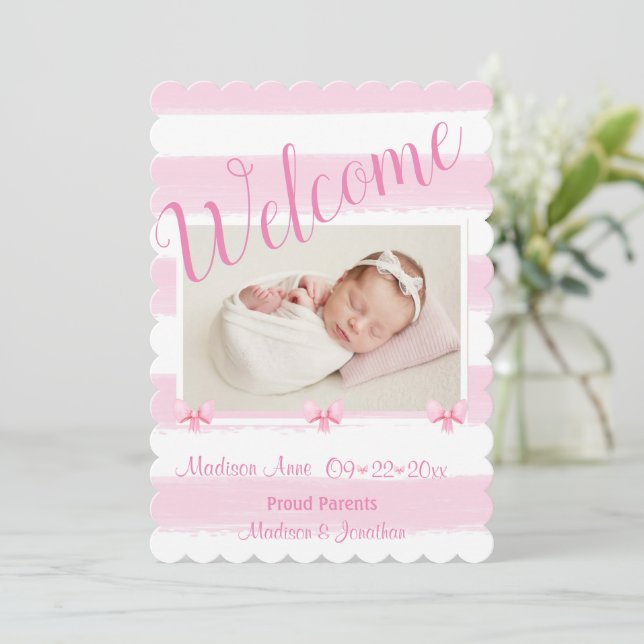 Flicka Photo Welcome Script Girly Birth Meddelande (Stående Fram)
