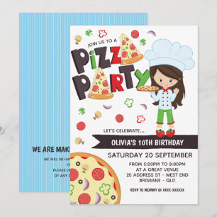 Flicka Pizza Party födelsedag Inbjudningar