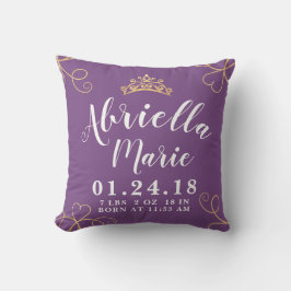 Flicka Princess Birth Stats Pillow Kudde