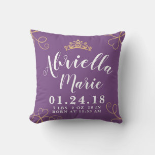 Flicka Princess Birth Stats Pillow Kudde