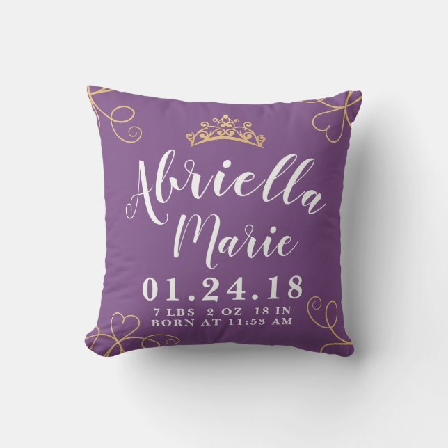 Flicka Princess Birth Stats Pillow Kudde (Framsida)