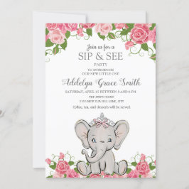 Flicka Prinsessa Tiara Elefant Rosa Blommig Sips & Inbjudningar