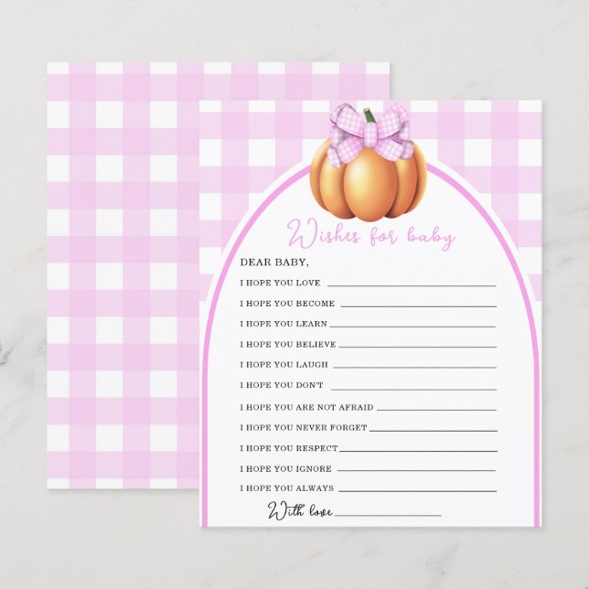 Flicka Pumpa baby shower - önskningar för bebis (Fram/baksida)