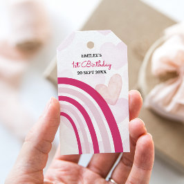 Flicka Rainbows och Hearts (Shock rosa) Presentetikett