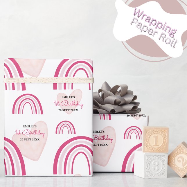 Flicka Rainbows och Hearts (Shock rosa) Presentpapper (Skapare uppladdad)