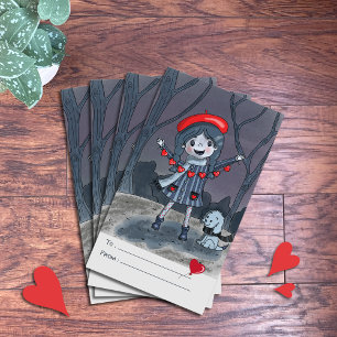 Flicka Red Garland Classroom Valentines Day Card Kort