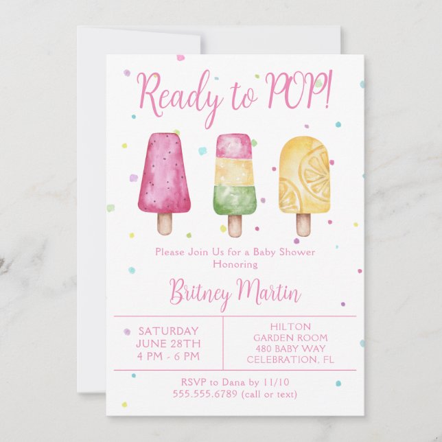 Flicka redo att poppa sommar baby shower inbjudningar (Framsida)