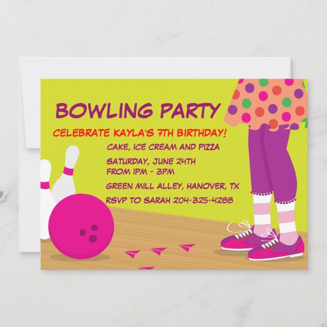 Flicka Retro bowlingfödelsedagsfest inbjudan (Framsida)