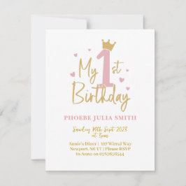 flicka Rosa 1:a födelsedagsinbjudan Inbjudningar