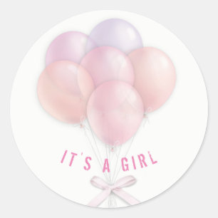 Flicka Rosa Balloons Runt Klistermärke