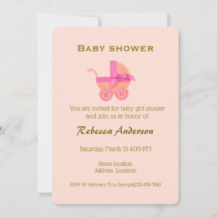Flicka Rosa Barnvagn, Guldtypografi på Peach Rosa Inbjudningar
