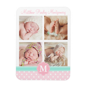 Flicka Rosa Birth Keepsakys Personlig Photo Magnet