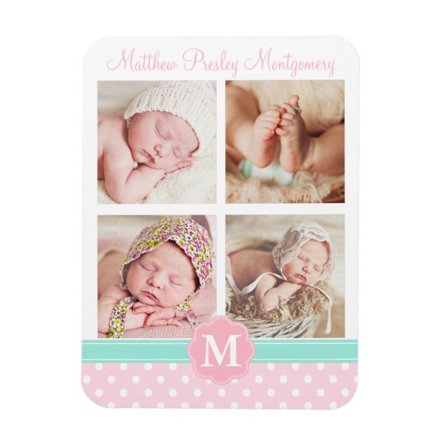 Flicka Rosa Birth Keepsakys Personlig Photo Magnet (Vertikal)