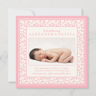 Flicka Rosa Blommigt Foto Birth Notice Meddelande