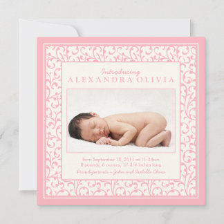 Flicka Rosa Blommigt Foto Birth Notice Meddelande