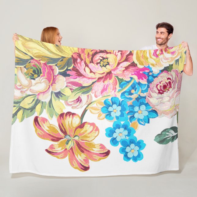 Flicka Rosa Blue Grönt Victorian Ro Mönster Fleecefilt (På plats)