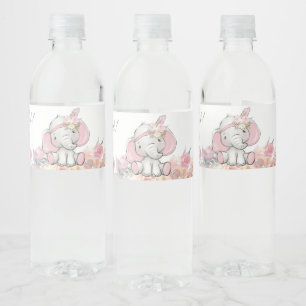 Flicka Rosa Boho Elefant Baby Shower Vattenflaskor Etikett