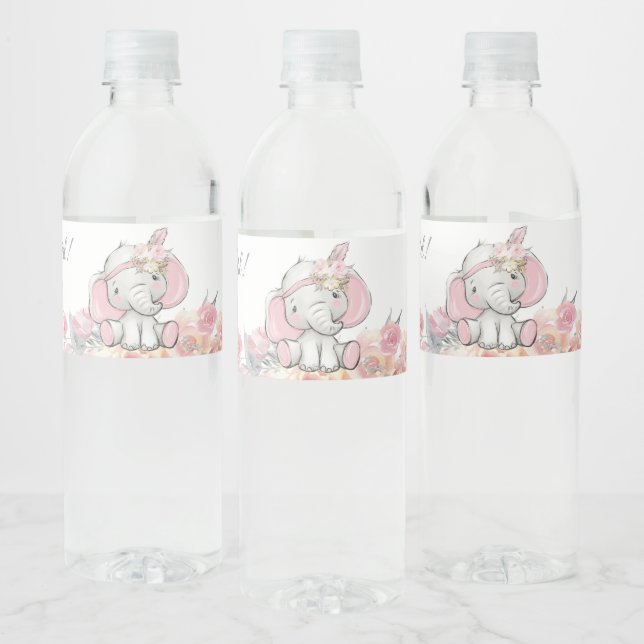 Flicka Rosa Boho Elefant Baby Shower Vattenflaskor Etikett (Flaskor)