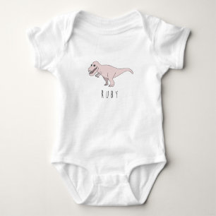Flicka Rosa Doodle T-Rex Dinosaur med Namn Tee Shirt